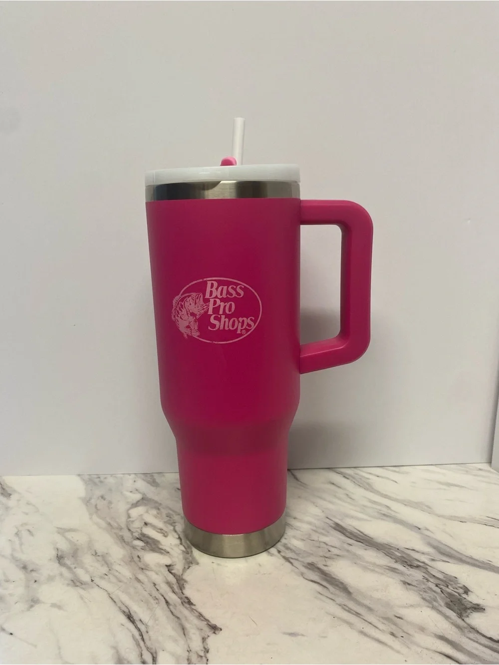Bass Pro Shops Bright Pink Insulated Travel Tumbler with Handle